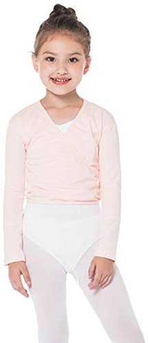 Bezioner Dance Wrap Top Ballet Cotton Crossover Cardigan Long Sleeve for Girls Womens Pink S(90-110cm)