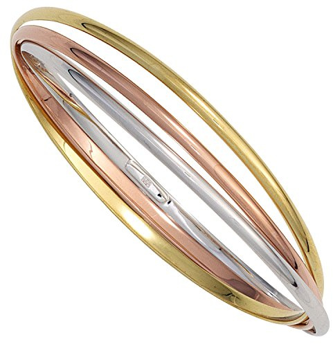 Jobo Damen-Armreif aus 925 Sterling Silber Tricolor vergoldet 3-reihig 19,5 cm