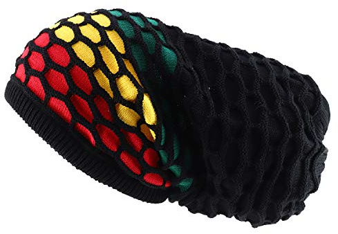 Armycrew Rasta Dreadlock Reggae 100% Cotton Deep Crown Long Beanie Hat - Black RGY