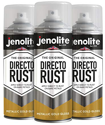 JENOLITE Directorust Gold Sprühfarbe, direkt auf Rost auftragen, Grundierung, Unterlack und Decklack, glänzend, 3 x 400 ml