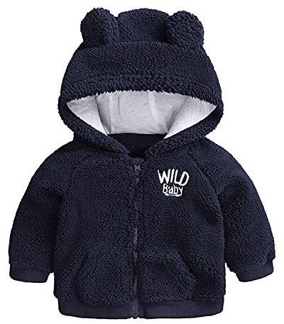 Verve Jelly Newborn Baby Girls Boys Fleece Jacket Bear Ears Hooded Coat Zipper Fall Winter Long Sleeve Thick Warm Outerwear with Pocket Blue 0-3 Months