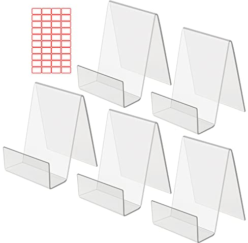 SUNYOK 5Pcs Klarer Buchständer aus Acryl mit rechteckige Etikettenaufkleber als Buchaufsteller Tischschilder Prospekthalter Bildaufsteller Tischaufsteller Werbeaufsteller Schrägsteller Warenträger
