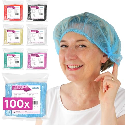 ARNOMED® Einweg Haarnetz, Einweghauben Kopf, Haube für OP, Gastronomie & Hygiene, Haarhaube Einweg, Einweg Kopfhaube, Netz für Haare, Klipphauben, Haarschutzhaube Stoff, M - 52 CM, Blau, 100x Stück