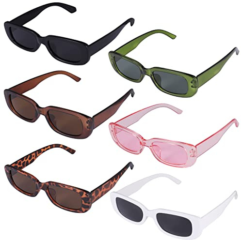 FANTESI 6 Pcs Sunglasses Womens Polarized Retro Rectangle Sunglasses 90s Vintage Square Frame Sun Glasses For Women Ladies