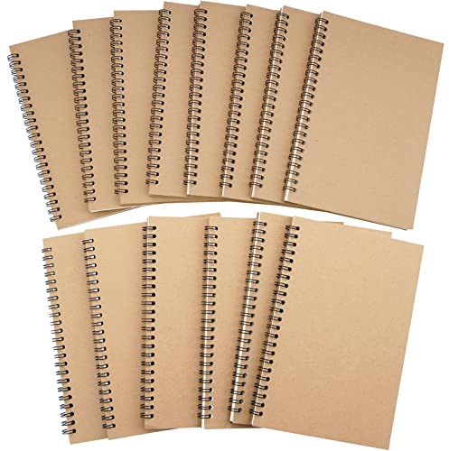 14 Stück A5 Spirale Notizblock,Kraft Cover Leerseite Notizheft Skizzenblock,100 Seiten/50 Blatt,Reisen und Schule Tagebuch Schreibblock,Ringbuch Notizblock für Memos,Malen und Graffiti (Braun)