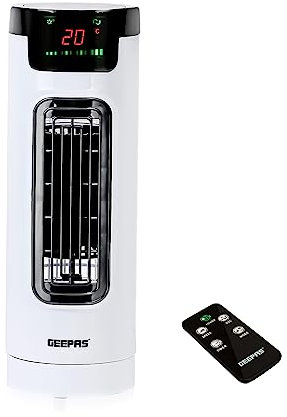 Geepas Cooling Mini Tower Fan with Remote Control - Portable, Oscillating, 3 Speed Settings with 7.5 Hour Timer Function - Powerful Airflow for Home or Office, White, 2 Year Warranty