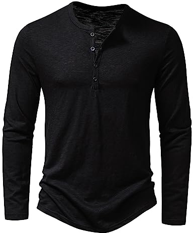 Skjorta herr långärmad/kortärmad Henley-skjortor män fritidsskjorta sommar casual lätt smal passform Henley-skjorta sommarskjorta, Z-svart, L
