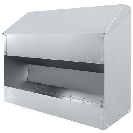 JOIEYOU Hühnerfutter Futterautomat 15kg Futterspender Hohes Volumen Verzinkt 33.5x41.5x16 cm Futtertrog für Geflügel Hühner Enten