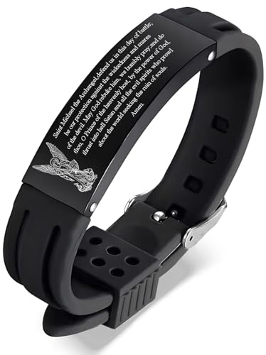HOMLIFPER Christ Archangel St. Michael Prayer Protection Catholic Silicone Adjustable Bracelet, Religious Christian Saint Angel Amulet Bangle Christening Personalized Jewelry for Men Women, One Size,