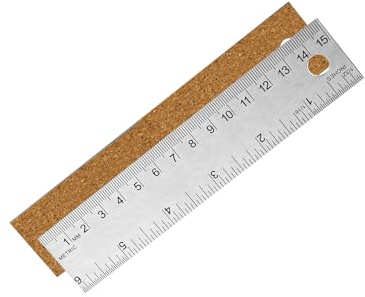 1pcs Règle Métal avec Support en Liège, 15x3,2x0,1cm Règle en Acier Inoxydable avec Support en Liège pour l'École l'Architecture les Fournitures de Mesure à Domicile(Argent, Marron)