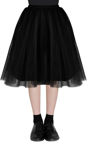 AUYAO Damen Tutu Klassisch Rock Ballett Tüllrock Petticoat Unterrock Rock Tütü Tutu Röcke Tüll Rock mit Bogen Ballet Elastisch Tanzrock Tanzkleid Ballkleid Kurz Retro Party Kostüme Tanzen (Schwarz)