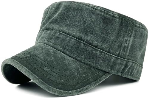 Masktide Oversize XXL Mens Washed Cotton Military Cadet Army Caps Basic Everyday Womens Classic Vintage Style Flat Top Hats, Olive, XL-XXL