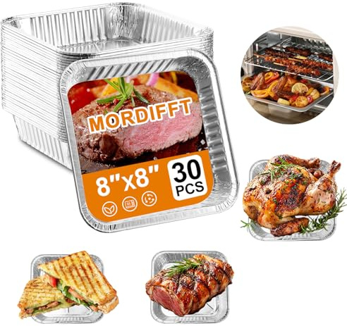 MOERDIFFER 30Pcs Aluminium Foil Baking Trays, Disposable Aluminium Foil Trays with Lids, Tin Foil Trays Foil Container for Baking/Cooking/Roasting, Food Storage & Freezing (XL)