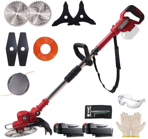 LADAMI sladdlös grästrimmer för Makita batteri 18 V, grästrimmer med klipphuvud, gräsklippare, teleskopfriklippare batteri med låg ljudnivå, elektrisk grästrimmer med 3 typer av blad för trädgård
