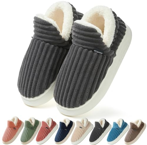 Coswind Pantofole Donna Uomo Invernali Ciabatte Calde Chiuse Peluche with Memory Foam Pelose Eleganti Comode Morbide Antiscivolo Nero 280