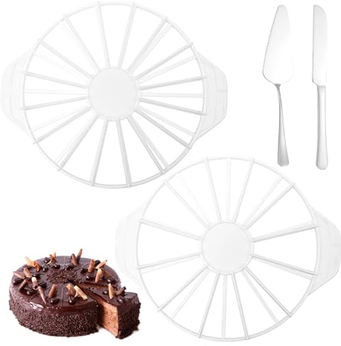 Neikafan 2 Piezas Cortador de Tartas en 10/12 14/16 Porciones Marcador de Tartas Corta 12 Porciones, Cuchillo y Pala para Servir Tartas Marcador de Raciones para el Lavavajillas