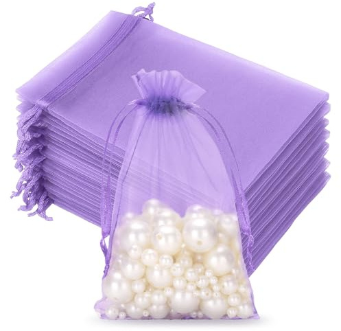 FAYAHAR 50 Piezas Bolsas de Organza, 7x9cm Bolsas Organza de Pequeñas, Bolsitas de Lavanda con Cordó, Bolsitas Regalo para Boda Favores y Joyas Dulce (Púrpura)