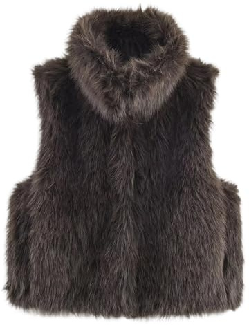 Generisch Gilet en fausse fourrure pour femme avec capuche - Veste moelleuse et sans manches pour un look d'hiver douillet - Gilet chaud avec col montant, Style_c01 Gris, L
