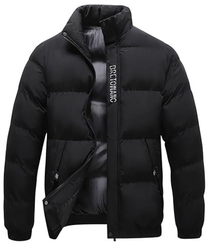 WAZHAKU Chaqueta de invierno para hombre sin capucha, abrigo de invierno, chaqueta acolchada cálida anorak, monocolor, chaqueta híbrida, cuello alto, parka de invierno, gruesa, suave, chaqueta térmica