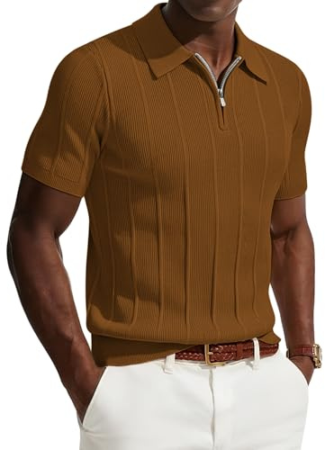 PJ PAUL JONES Men's Polo Shirts Short Sleeve Knitted Polo Shirt 1/4 Zip | 70% lyocell, highly elastic, breathable, Elegant