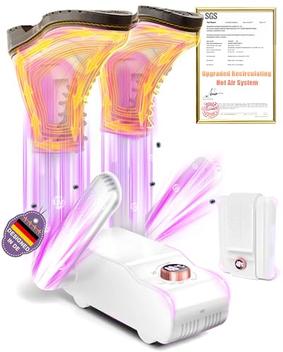 5.0 Upgraded Boot Shoe Dryer【500W German Super Motor】【Dual-Tech 118°F Constant Temp & 360° Circulating Hot Air】4 Adjustable Brackets, U-V Deep Cleaning