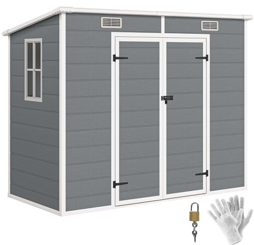 Outsunny Enhetshus 2,54 m² vattentät trädgårdshus med mark pulttak 238 x 125 x 183/165 cm utrustningsskjul med låsbar dörr fönster cykelgarage aluminium trädgårdsskåp för trädgård bakgård grå