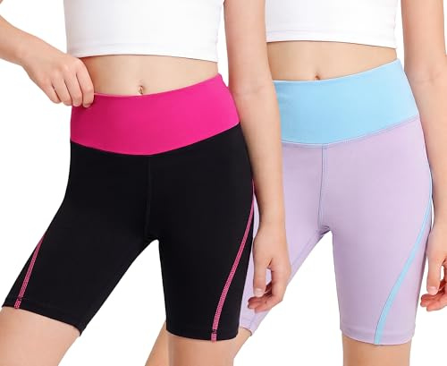 Baogaier Filles Shorts Cyclisme, Lot de 2, Respirant Court Leggings 8-9 Ans