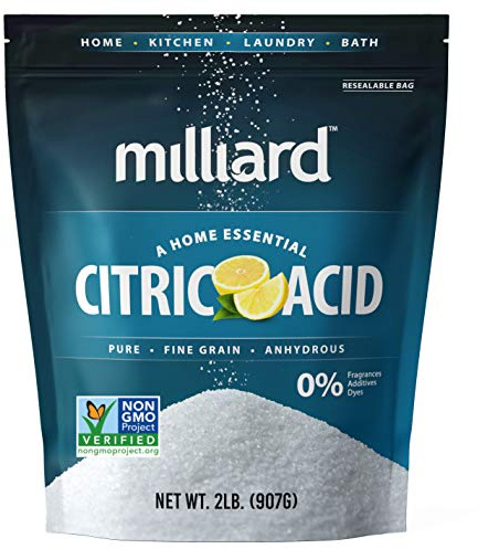 Milliard Citric Acid Powder Food Grade, 2 lb Bag, Bulk, 100% Pure, Non-GMO Project Verified, for Cleaning, Bath Bombs, Descaler, Dishwasher, Candy