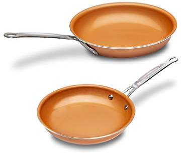 MASTERPAN Copper Tone 8 and 9 inch Ceramic Non Stick Frying Pan, 2-Pack (MP-160)