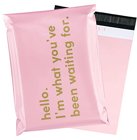 RUSPEPA Poly Mailer Shipping Bag with Self Sealing, Business Text Printed Design, 50 Packs 14.5 x 19 inches, Pink