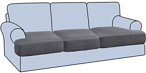 H.VERSAILTEX Stretch 3 Piece T Cushion Sofa Slipcovers Individually Sofa Cushion Covers for 3 Cushion Couch Sofa Seat Cushion Covers with Elastic Bands Featuring Thicker Jacquard Fabric, Gray