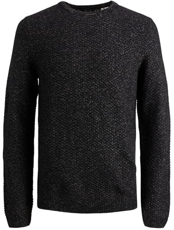 JACK & JONES Jjedamian Pull en Tricot à col Rond pour Homme, Noir/détails : Teck Twisted W, L