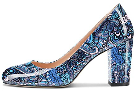 Aachcol Femmes Escarpins Bloc Chunky Haut High Talon Heel Fermé Rond Bout Slip-on Chaussures 8 CM Multicolore z5 37 EU