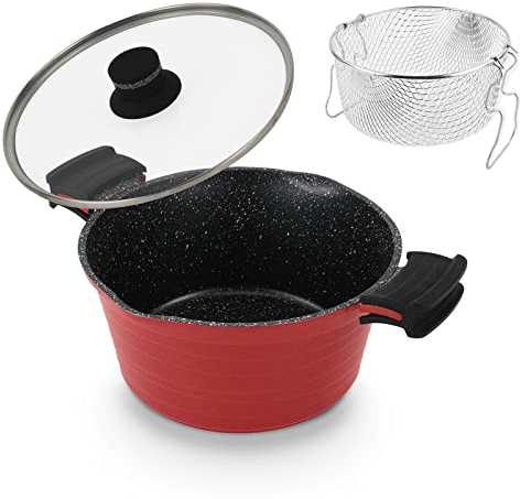 ROSSETTO Kasserolle, Fritteuse 2 in 1, 24cm Kasserolle mit Frittierkorb, Antihaftbeschichtete Pfanne, Geeignet für alle Herdarten