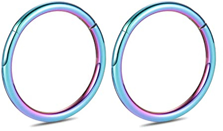 8G 2Pcs G23 Titanium Nose Hoop Ring Higned Segment Clicker Ring Seamless Nose Ring Septum Jewellery Conch Hoop Cartilage Helix Tragus Hoop Earrrings Hoop Sleeper Piercing Jewellery 12mm Rainbow