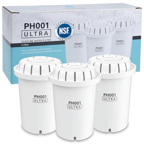 Invigorated Water PH001 Ultra Alkaline Water Filter – Replacement Water Filters for Pitchers – pH Water Filter Cartridge – for Alkaline Water Filter Pitcher, 1.136 Liters Capacity (3-Pack White)