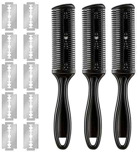 3 teiliges Hair Thinning Comb Kit, Haarverdünnungs Kamm Set, Rasierkämme, Haarschneidekamm – doppelseitiges Design (Schwarz)