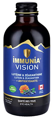 Immunia VISION. Complément antioxydant pour la santé des yeux. Fait de fruits bleus, lutéine & zéaxanthine. Goût délicieux. Adulte 18 ans + (24 jours/bouteille)
