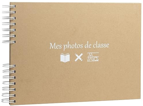 Exacompta - Réf. 16029E - Album photos spiralé classe - 50 photos de classe ou 150 photos 10 x 15 cm - 50 pages blanches - format 32 x 22 cm - couverture en kraft avec marquage blanc
