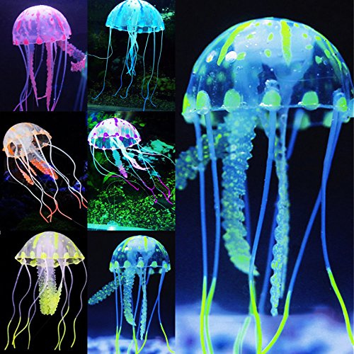Pawfly 6 Pcs Ornement De Méduse Coloré avec Effet Lumineux Décoration d'Aquarium Addition Réaliste Décor Flottant en Silicone pour Réservoir De Poissons Paysage