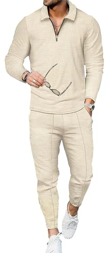 amropi Herren Trainingsanzug Pullover Reißverschluss Sweatshirt und Jogginghose Sportanzug Khaki, S