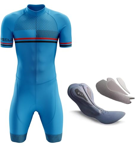 Mens Cycling Skinsuit Competition professional Padded,Triathlon Suit Men’s,Short Sleeve One Piece Bodysuit,With 3 Pockets for Running, Cycling and Swimming.Customised Pattern Available (TYP-5,S)
