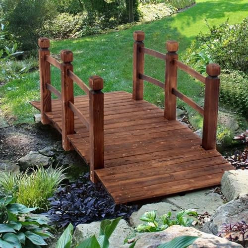 QIANMEI Ponte Giardino Ponte da Giardino con Ringhiere Laterali, Ponte da Cortile Durevole in Legno, Laghetto Decorativo Passerella Ad Arco for Il Ruscello del Cortile,140 * 60 * 46cm
