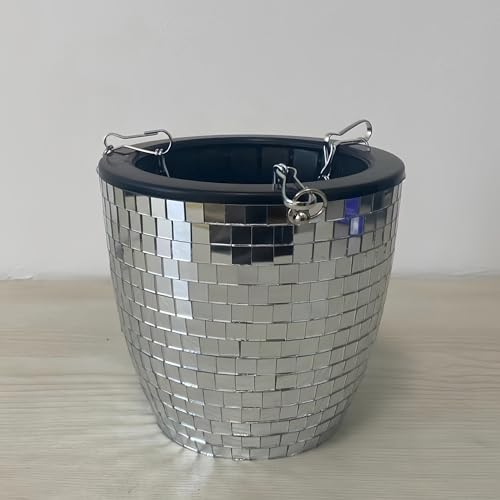 Qiumyanlod Discokugel Blumentöpfe Hängend,Discokugel Blumenampel,Disco übertopf Pflanzentopf Pflanzgefäß Blumenvase,Silber Spiegelkugel Töpfe Hängeampel Disco Kugel Deko für Kräuter,Kakteen,4 Zoll