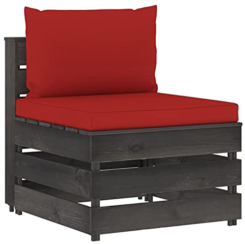 LAPOOH Modulär mellansoffa med kudde, trädgård, loungemöbler, loungesoffa utomhus, trädgårdssoffa, utomhussoffa, trädgårdslounge, utomhusmöbler soffa, gråimpregnerat trä