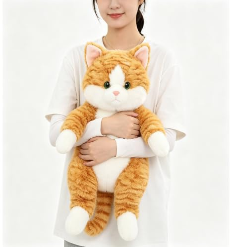 TAOZHUGONG Gosedjur, kattkudde, orange, plyschkudde, 35 cm liggande, katter, plysch, kattungar, mjukisdjur, gosig kudde, present (1, G)