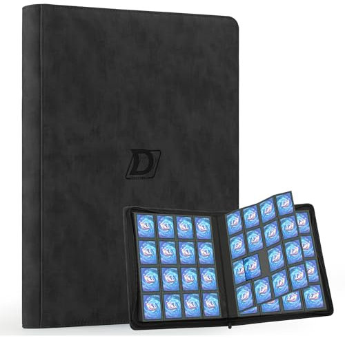 Deoyibu Album di carte da collezione, grande per 1000 carta, 16 scomparti, con chiusura lampo, per carte di trading, per YuGiOh, MTG, carte sportive, ecc. nero