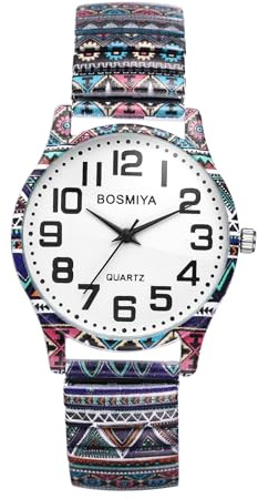 OIDEA Unisex Elastisch Armbanduhr Boho: Hippie Rosa bunt Druck Edelstahlarmband Wasserdicht Analog Quarz mit Arabischer Zifferblatt Geschenk für Frauen Freundin