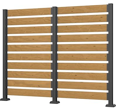 Yardenaler 78” W x 60” H Wood Air Conditioner Fences for Hard Ground & Soft Ground, Double Garden Fences, Privacy Screen Panels with Aluminum Stakes, Trash Can Pool Equipment Enclosure, Natural