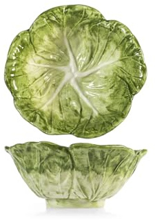 H&H Set mit 2 Schälchen aus dekoriertem Steingut, für Salat oder Desserts, robuste Keramik, 17 x 7 (H) cm, elegantes Design